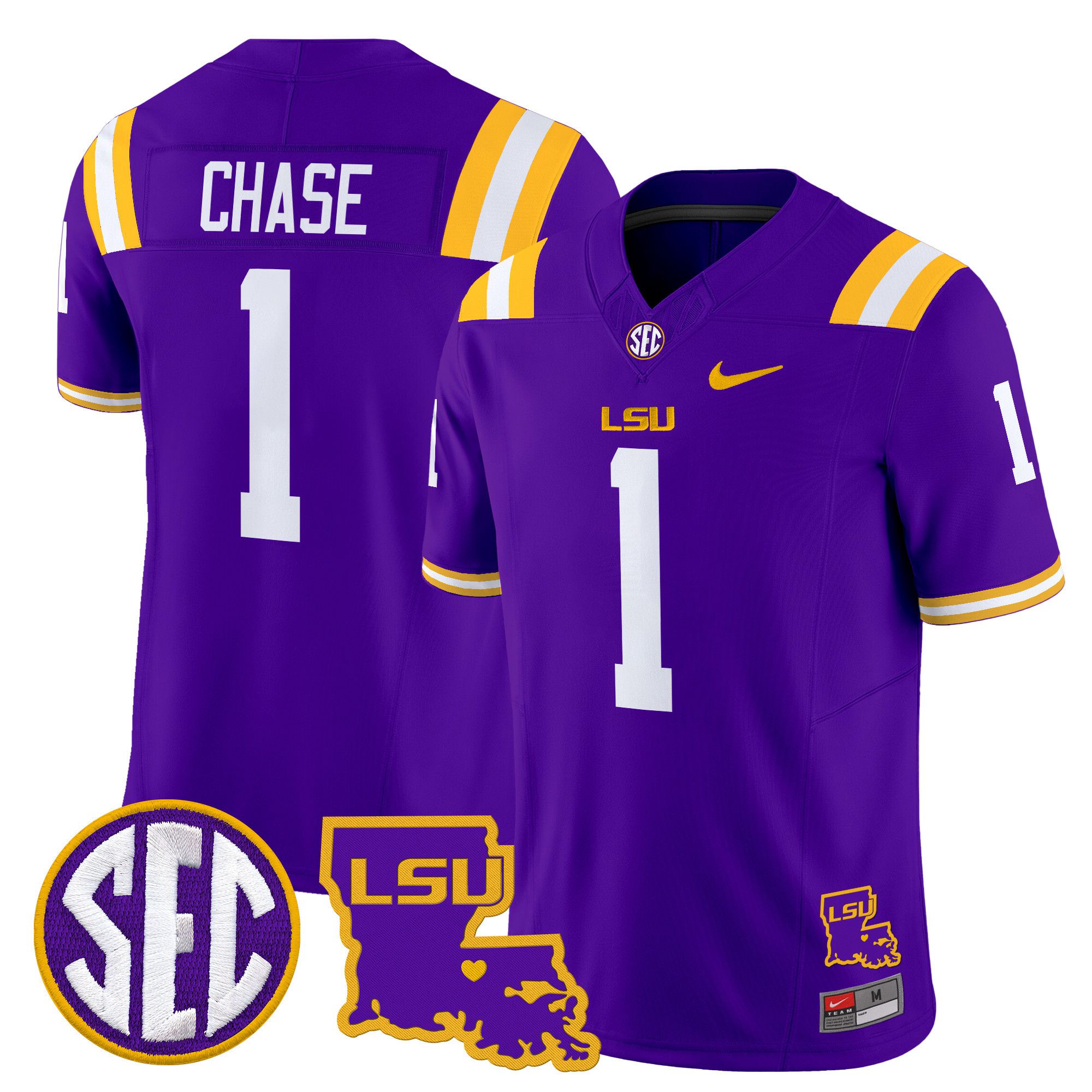 Men LSU Tigers #1 Chase Purple 2024 Nike Louisiana Patch Vapor Limited NCAA Jersey style 1->indianapolis colts->NFL Jersey